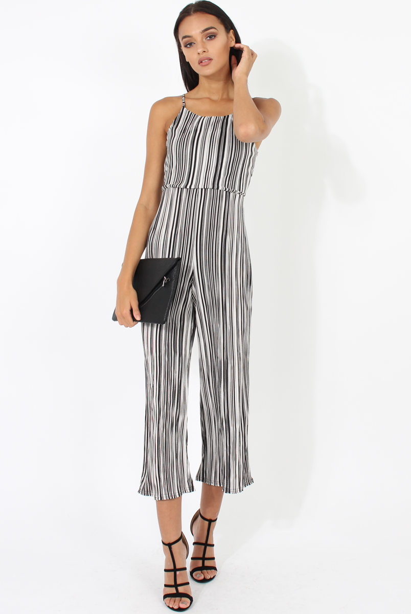 Black & White Pleated Tie back Jumpsuit- Dublin-Jumpsuits