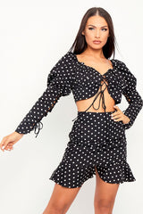 Black White Polka Corset Crop + Skirt Co-ord - Oceana-Co-ords