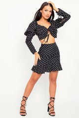 Black White Polka Corset Crop + Skirt Co-ord - Oceana-Co-ords