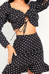 Black White Polka Corset Crop + Skirt Co-ord - Oceana-Co-ords