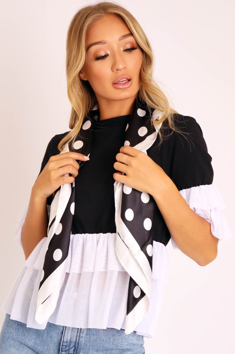 Black White Polka Dot Scarf - Etty-Scarf