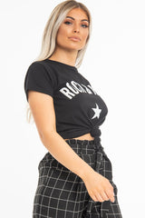 Black White Rock & Roll Slogan T-Shirt - Paylin-T-shirt