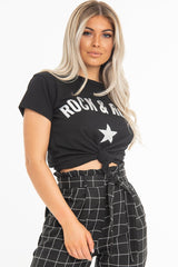 Black White Rock & Roll Slogan T-Shirt - Paylin-T-shirt