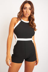 Black White Side Cut Out Playsuit - Posey-Playsuits