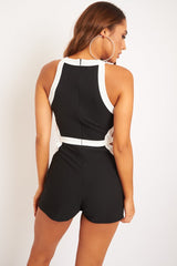 Black White Side Cut Out Playsuit - Posey-Playsuits