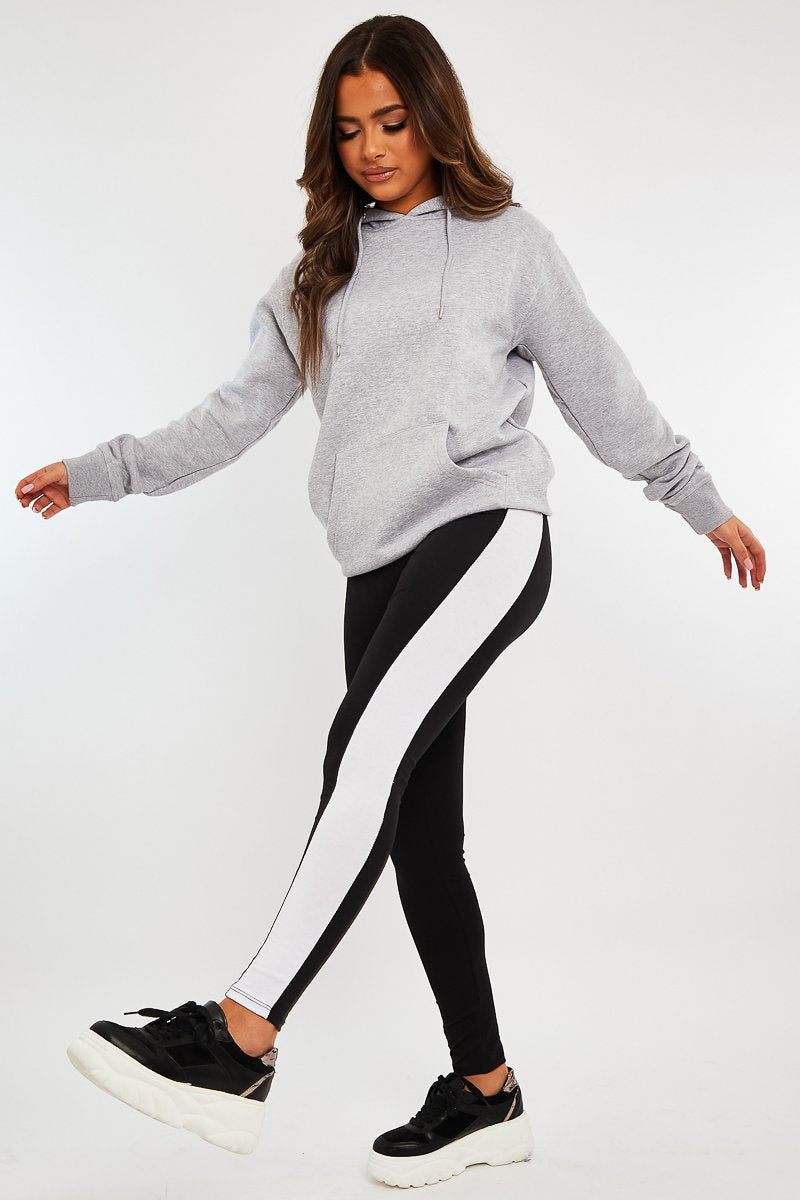 Black White Side Stripe Leggings - Cairo-Leggings