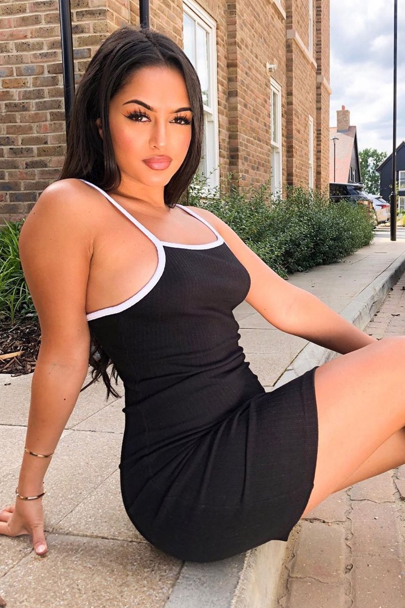 Black White Square Neckline Ribbed Midi Dress - Sunday-Dresses