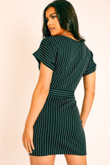 Black White Stripe Belted T-shirt Dress - Madisen-Dresses