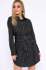 Black White Stripe Corset Shirt Dress - Korrin-Dresses
