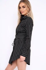 Black White Stripe Corset Shirt Dress - Korrin-Dresses
