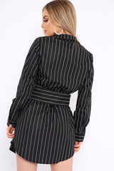 Black White Stripe Corset Shirt Dress - Korrin-Dresses