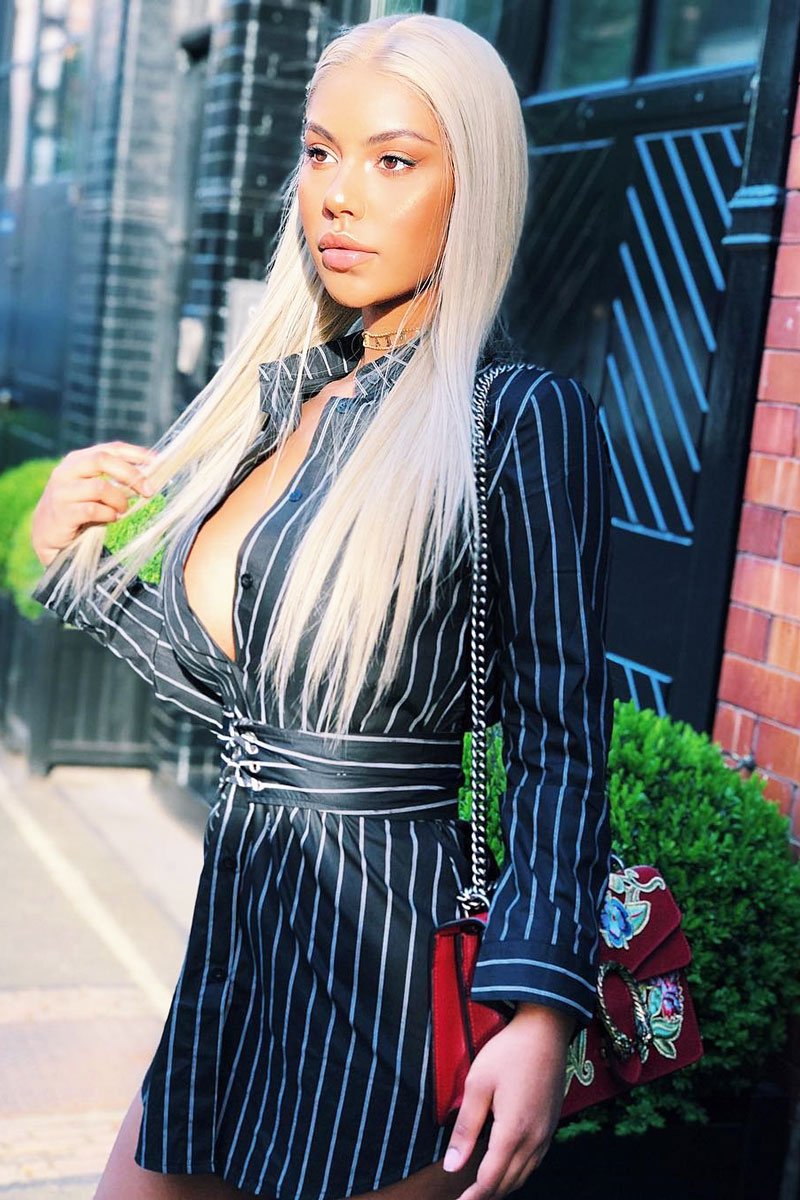 Black White Stripe Corset Shirt Dress - Korrin-Dresses