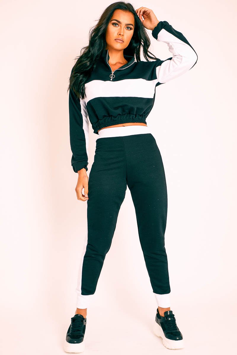 Black White Stripe Cuff Bottom Tracksuit Co-ord - Nadie-Tracksuits