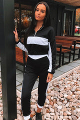 Black White Stripe Cuff Bottom Tracksuit Co-ord - Nadie-Tracksuits
