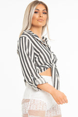 Black White Stripe Oversized Button Down Shirt - Sopha-Shirts