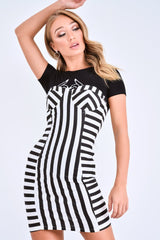 Black White Stripe Panel Cup Mini Dress - Fearne-Dresses