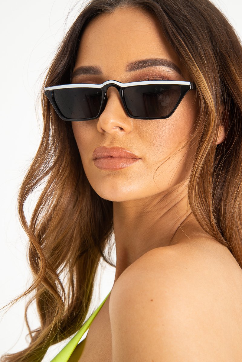 Black White Stripe Small Frame Sunglasses - Nicola-Sunglasses