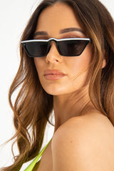 Black White Stripe Small Frame Sunglasses - Nicola-Sunglasses
