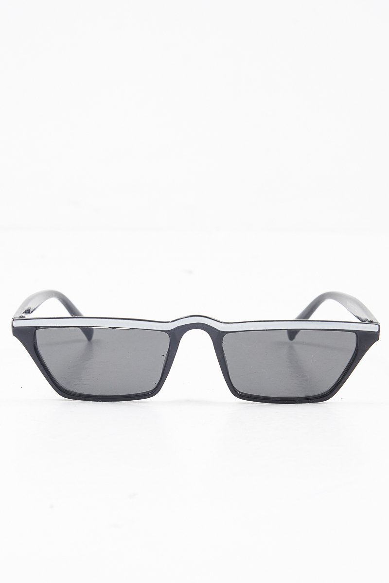 Black White Stripe Small Frame Sunglasses - Nicola-Sunglasses