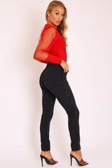 Black White Stripe Tapered Pocket Detail Trousers - Priyah-Trousers