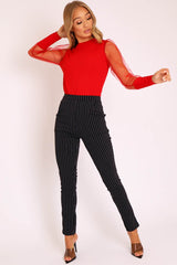 Black White Stripe Tapered Pocket Detail Trousers - Priyah-Trousers