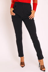 Black White Stripe Tapered Pocket Detail Trousers - Priyah-Trousers