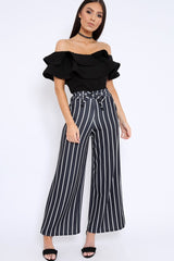Black & White Stripe Tie Belt Trousers - Twisha-Trousers