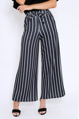 Black & White Stripe Tie Belt Trousers - Twisha-Trousers