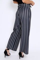 Black & White Stripe Tie Belt Trousers - Twisha-Trousers