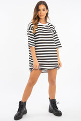 Black White Striped Oversized T Shirt Dress - Lacie-Dresses