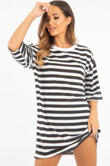 Black White Striped Oversized T Shirt Dress - Lacie-Dresses