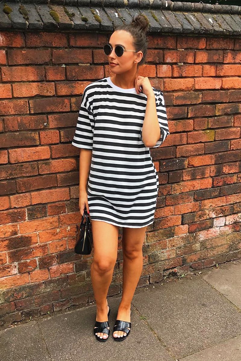 Black White Striped Oversized T Shirt Dress - Lacie Rebellious Fashion Black White Striped Oversized T Shirt Dress - Lacie Rebellious Fashion
