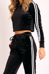 Black White Stripes Velvet Hoodie and Joggers Co-ord - Matie-Co-ords