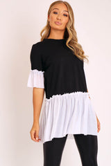 Black White Tulle Ruffle Hem T-shirt Dress - Zula-Dresses