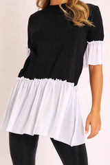 Black White Tulle Ruffle Hem T-shirt Dress - Zula-Dresses