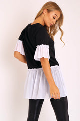 Black White Tulle Ruffle Hem T-shirt Dress - Zula-Dresses