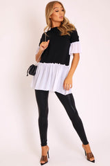 Black White Tulle Ruffle Hem T-shirt Dress - Zula-Dresses
