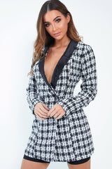 Black White Tweed Button Blazer Dress - Sable-Dresses