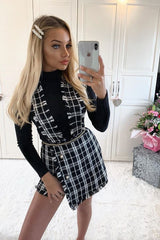 Black White Tweed Pearl Button Playsuit - Jolette-Playsuits