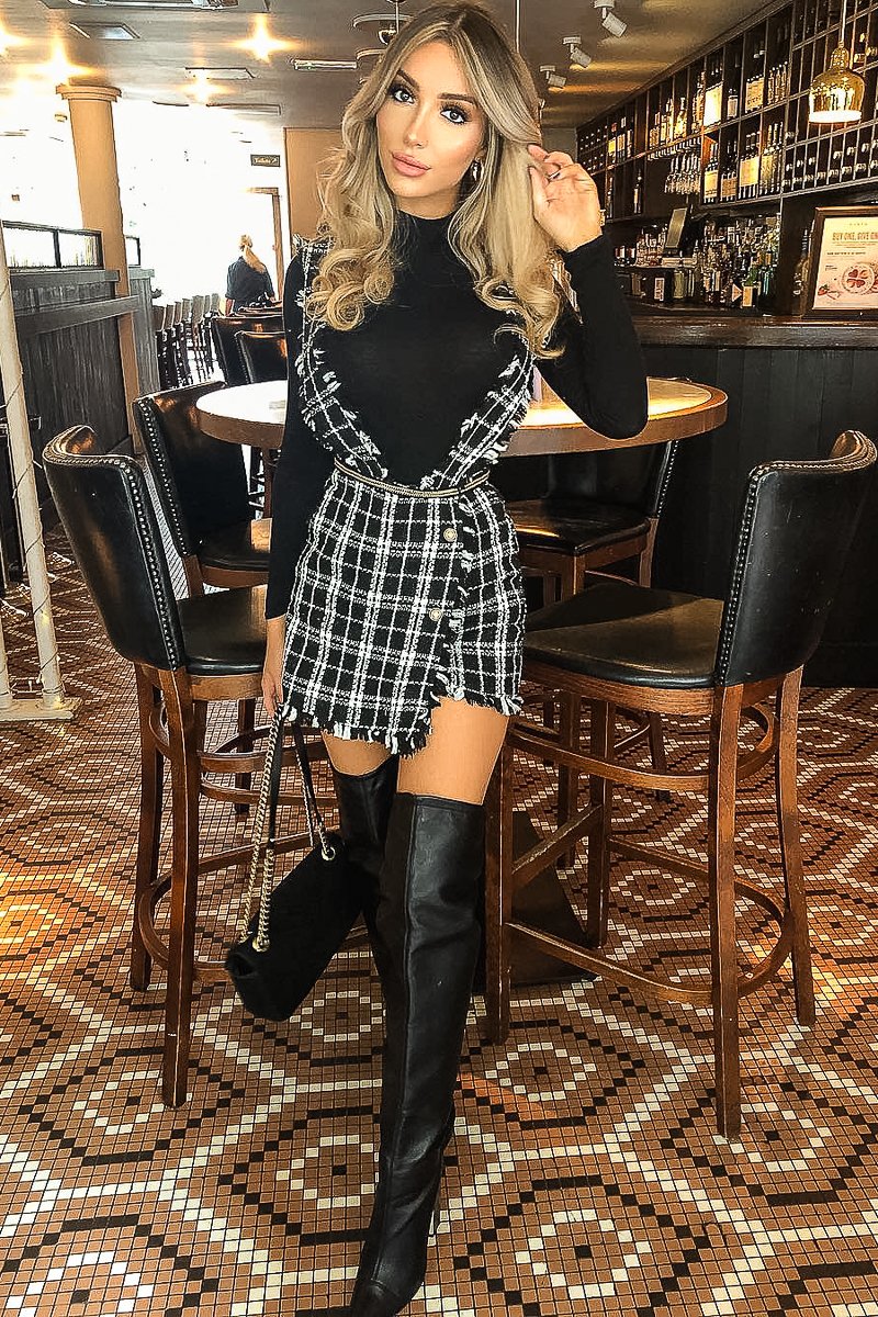 Black White Tweed Pearl Button Playsuit - Jolette-Playsuits