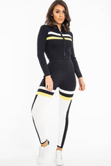 Black White Yellow Striped Leggings and Crop Top - Aalijah-Loungewear
