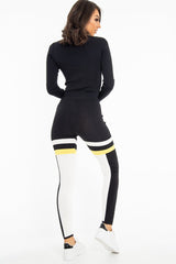 Black White Yellow Striped Leggings and Crop Top - Aalijah-Loungewear