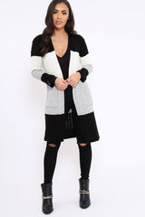 Black White and Grey Striped Cardigan - Nellie-Knitwear