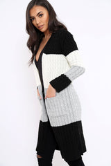 Black White and Grey Striped Cardigan - Nellie-Knitwear