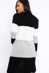 Black White and Grey Striped Cardigan - Nellie-Knitwear