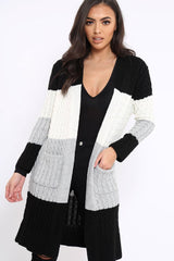 Black White and Grey Striped Cardigan - Nellie-Knitwear