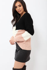 Black White and Rose Knot Knit Jumper - Kerri-Jumper