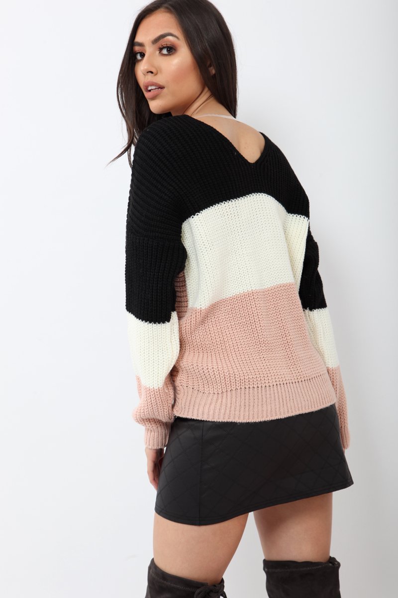 Black White and Rose Knot Knit Jumper - Kerri-Jumper
