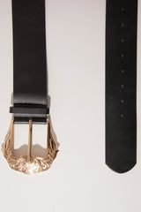 Black Wide Belt With Large Gold Buckle - Frida-Belts