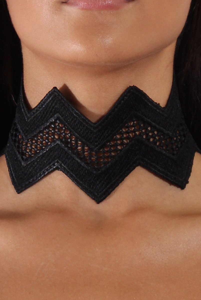 Black Wide Crochet Zig Zag Choker - Hestia-Accessories